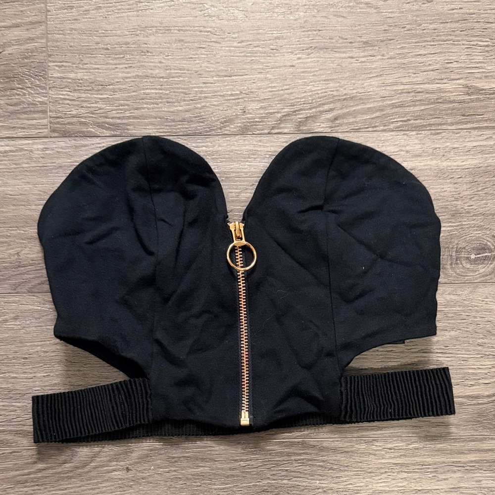 Silence + Noise Black Top with Rose Gold Zipper